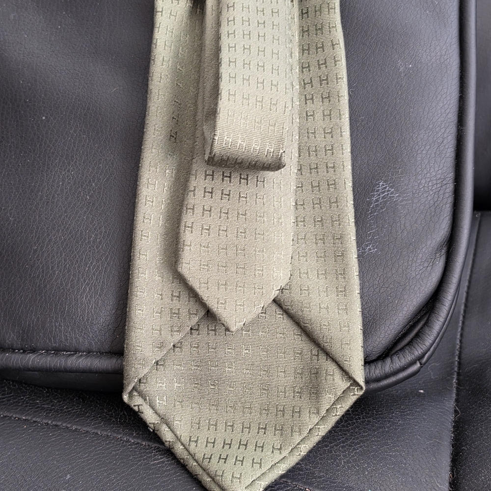 Authentix Hermes - Paris Olive Green Textured Men's Tie - Picture 3 of 5
